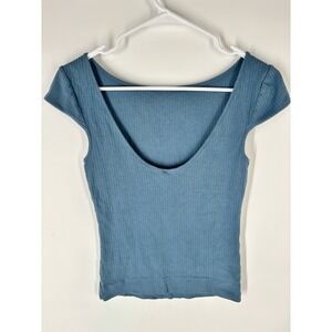 Intimately Free People Slim Ribbed Scoop Neck Top Sz M Cap Sleeve Stretch Beach